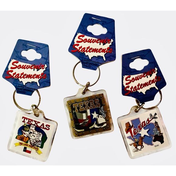 NWT 3 Variety Set Of Souvenir Statements Texas Map Keychains - Picture 1 of 8